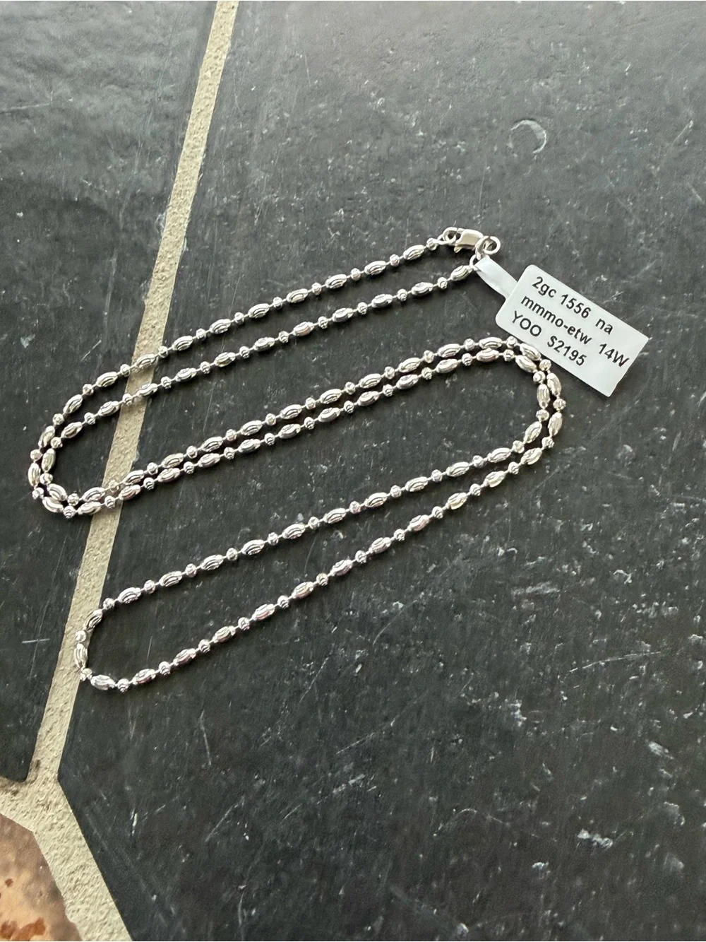 14kt. White Gold faceted mooncut ovalia bead chain 22” long